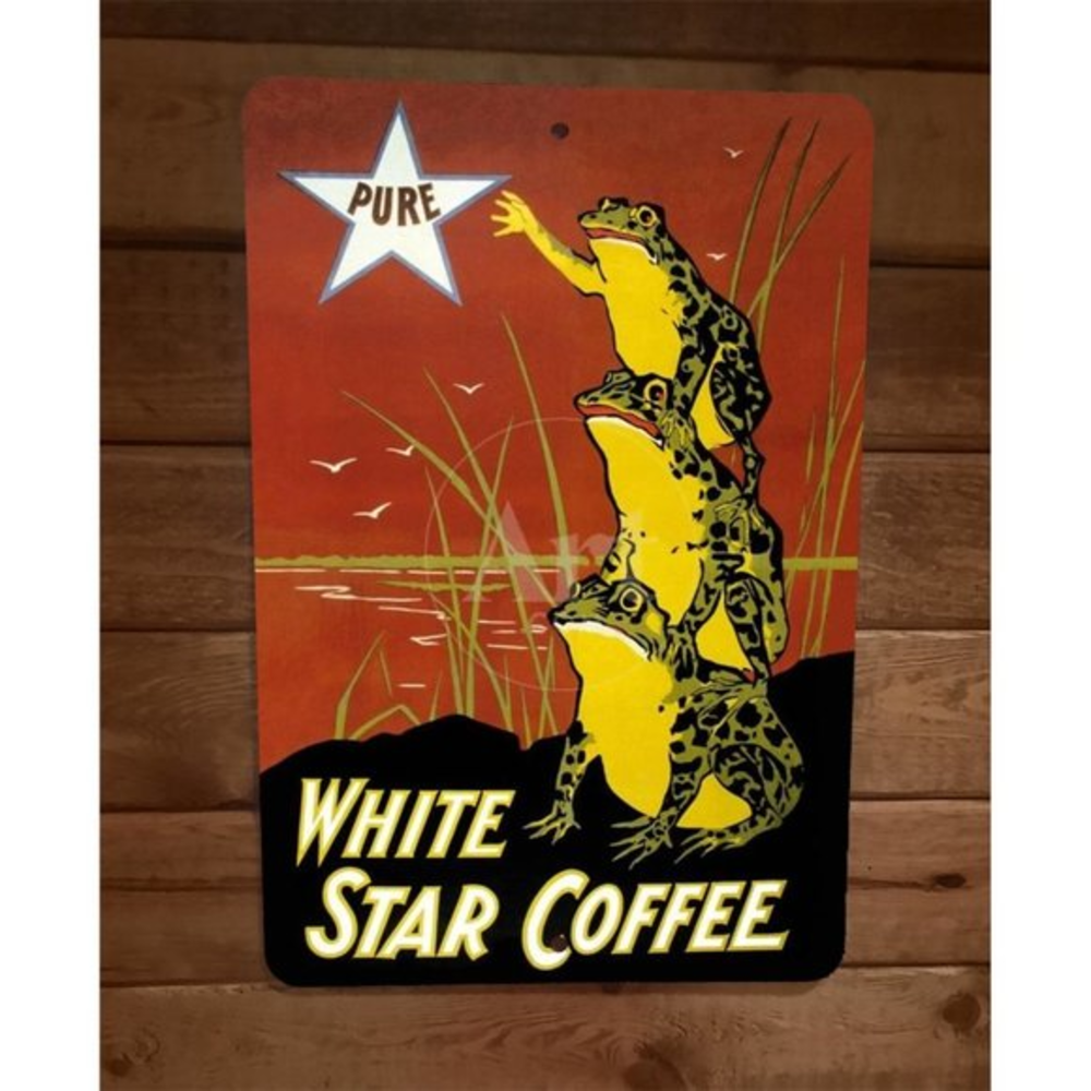 Pure White Star Coffee 8x12 Metal Wall Sign Poster